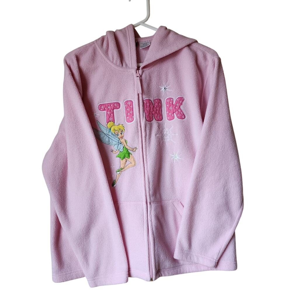 Disney Tinker Bell Hoodie Womens Size XL Tink Fleece Zip Up Sweatshirt Pink Soft